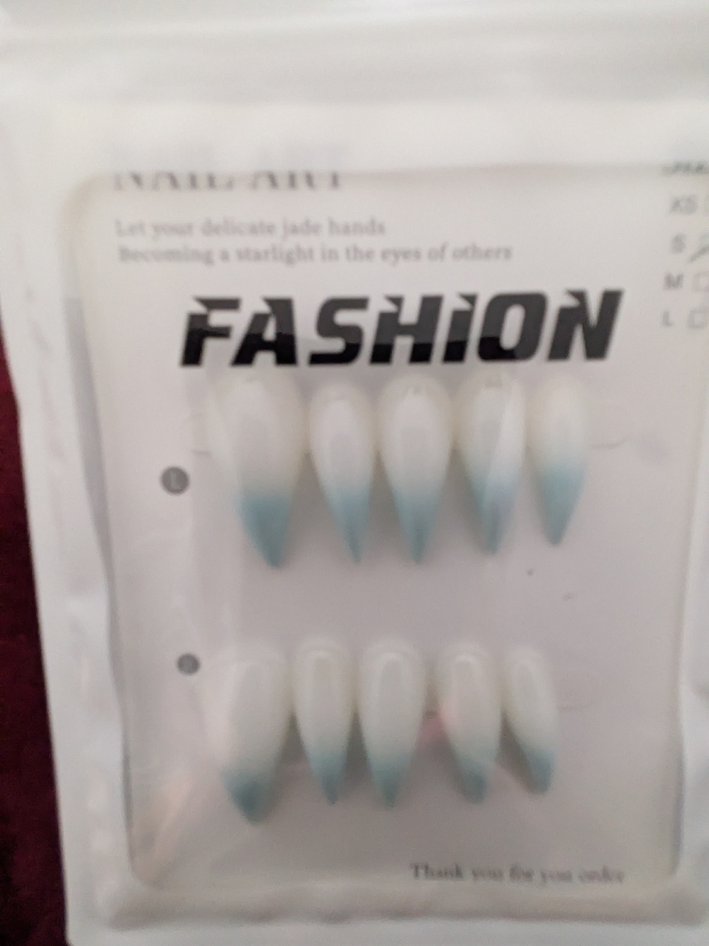 Nails Handmade Pink Stiletto Press-On 2 Pairs - Blue & White Size Small